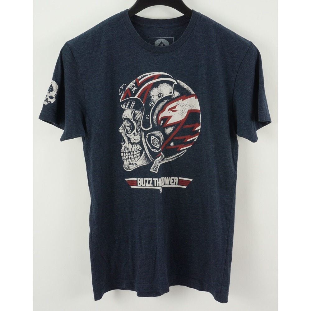 Zero Foxtrot Motorcycle Skull‎ Buzz The Tower Men's Medium Blue Graphic T-Shirt